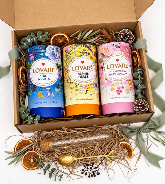 Luxury Tea Lover Gift Set – Premium Lovaré Tea Collection with Gold Spoon & Glass Tea Infuser