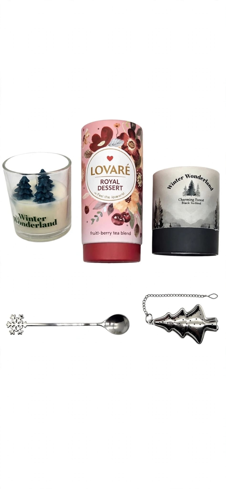 Luxury Lovaré Christmas Tea Gift Set with Candle & Gold Tea Infuser