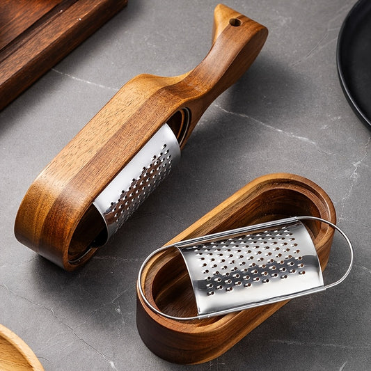 Premium Acacia Wood Handle Stainless Steel Cheese Grater