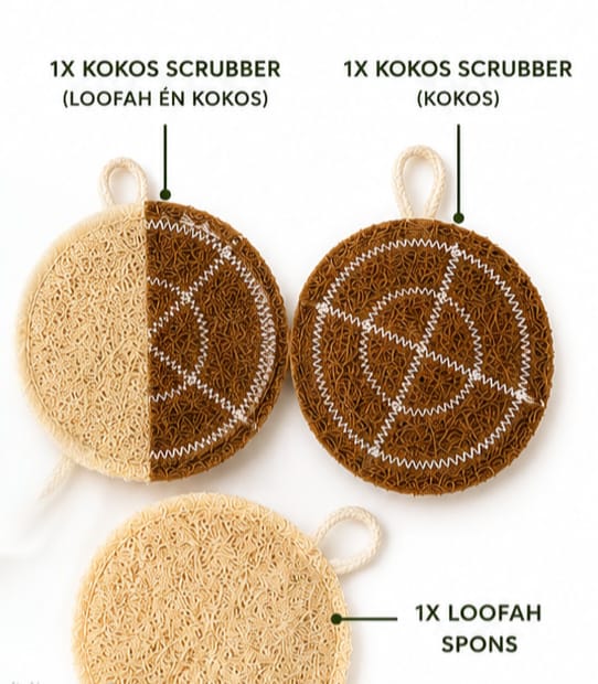Natural Cleaning Sponge Set – 3 Piece Coconut & Loofah Kitchen Sponges – Plastic-Free, Reusable & Compostable