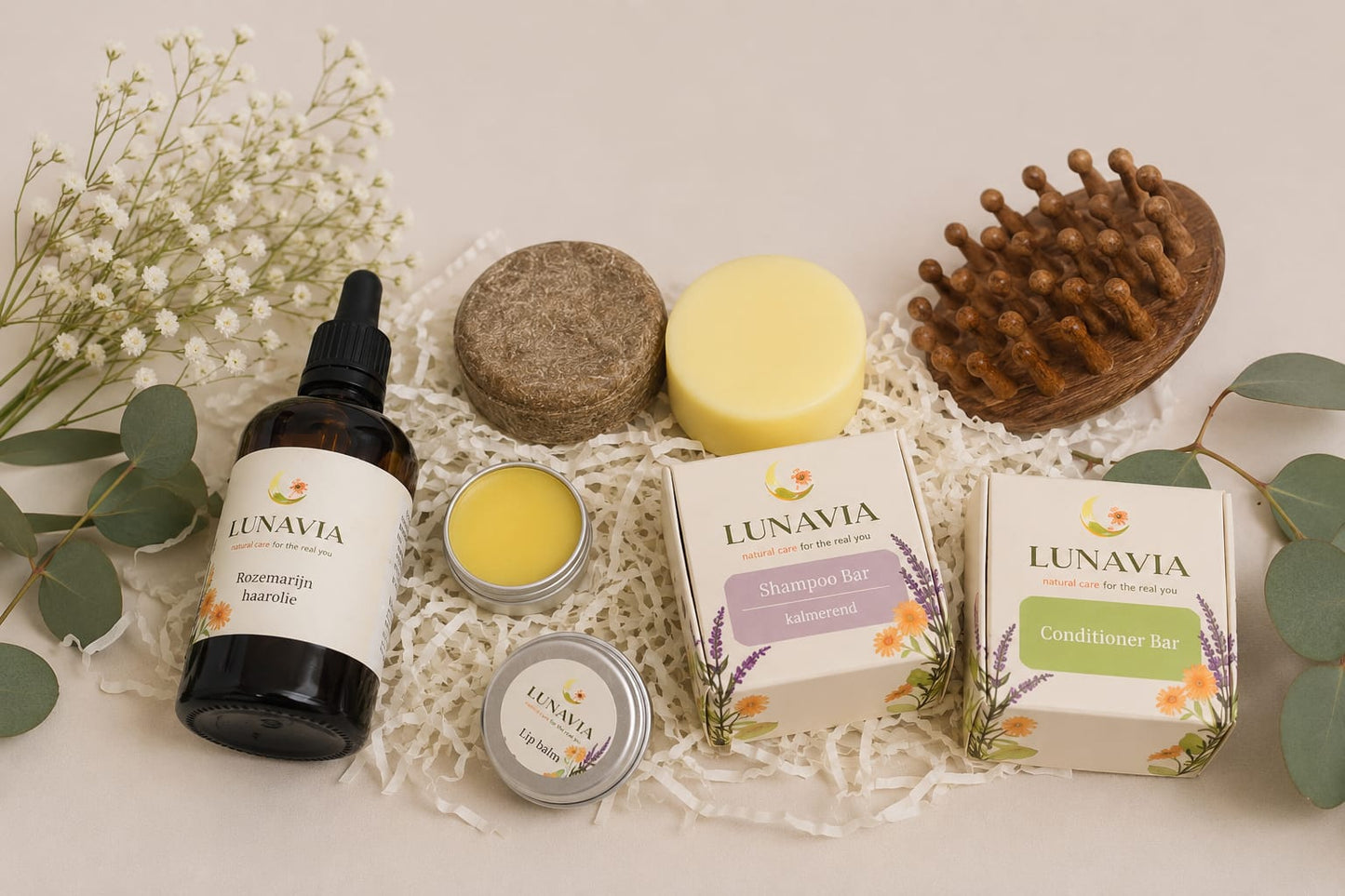 Natural Hair Growth and Scalp Care Kit – Rosemary Hair Oil, Shampoo Bar, Conditioner & Scalp Massage Brush