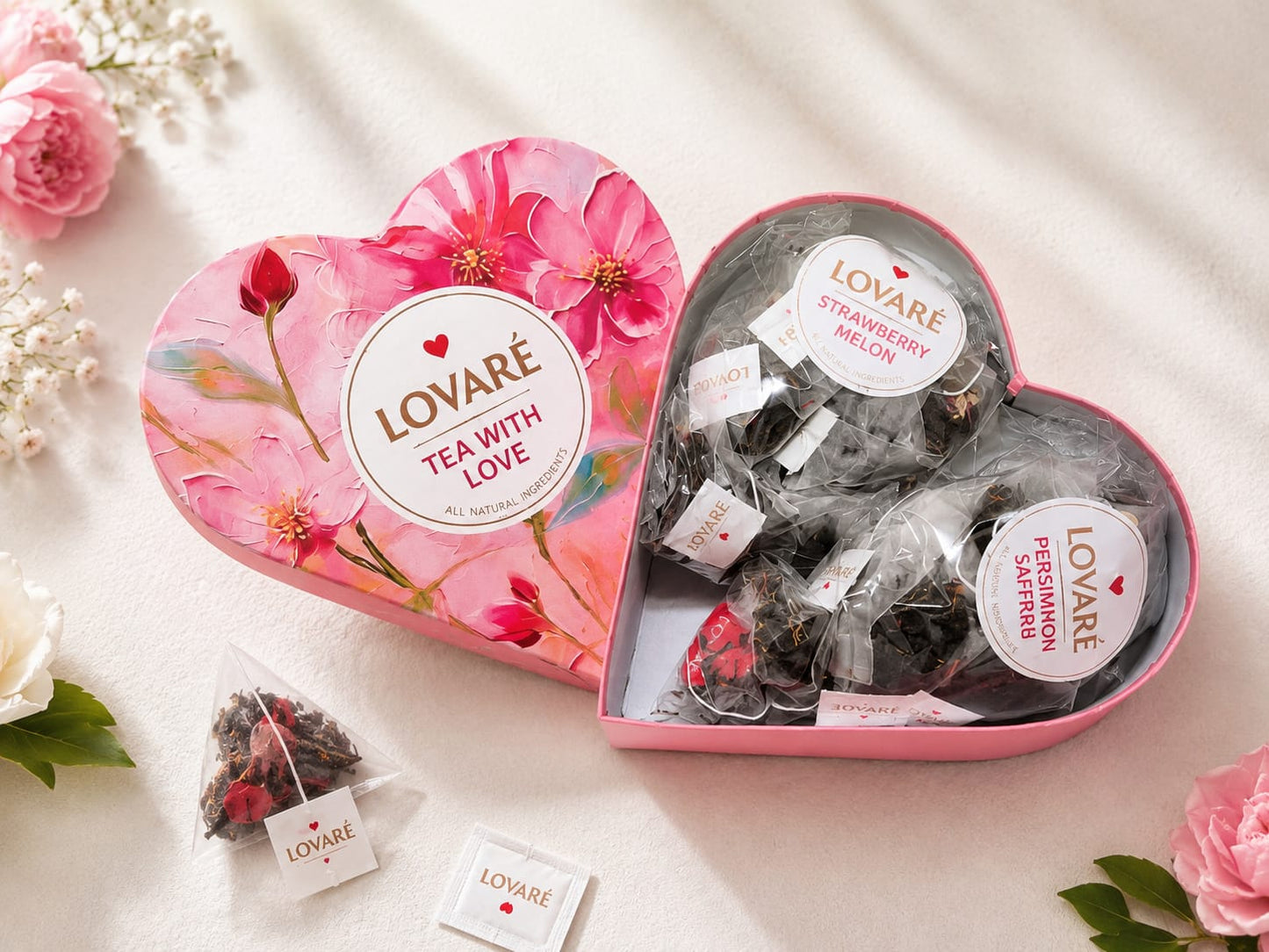 Lovaré Tea With Love Gift Set – Luxury Tea Gift Box & Strawberry Marshmallow Green Tea