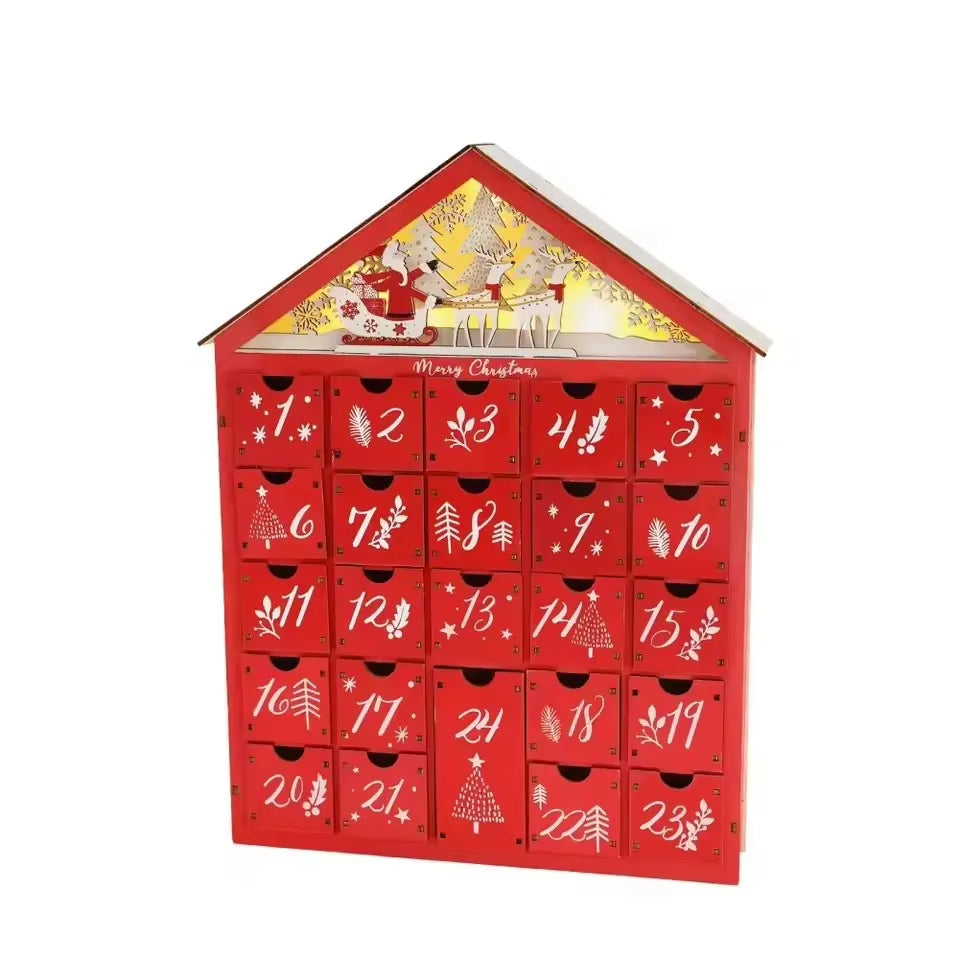 Wooden Christmas Countdown Calendar Ornament with Lights