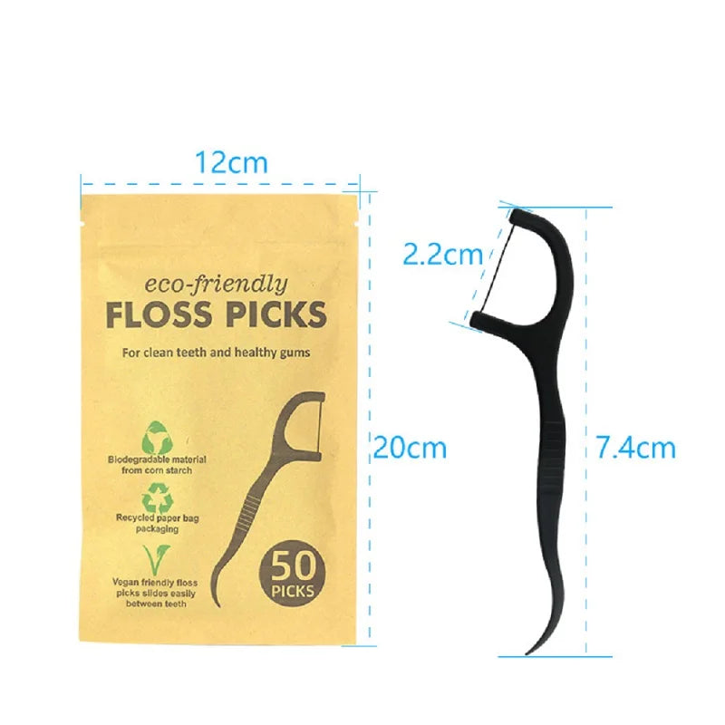 Eco‑Friendly Mint Dental Flossers – 50 pcs, Degradable PLA