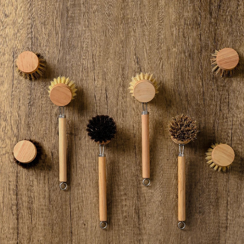 Eco-Friendly Wooden Pot &amp; Bowl Brush with Long Handle