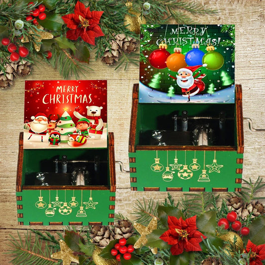 Wooden Hand-Crank Music Box – “We Wish You a Merry Christmas”