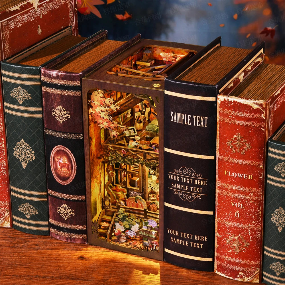 DIY Miniature Book Nook – Wooden Bookshelf Insert with Light Effect