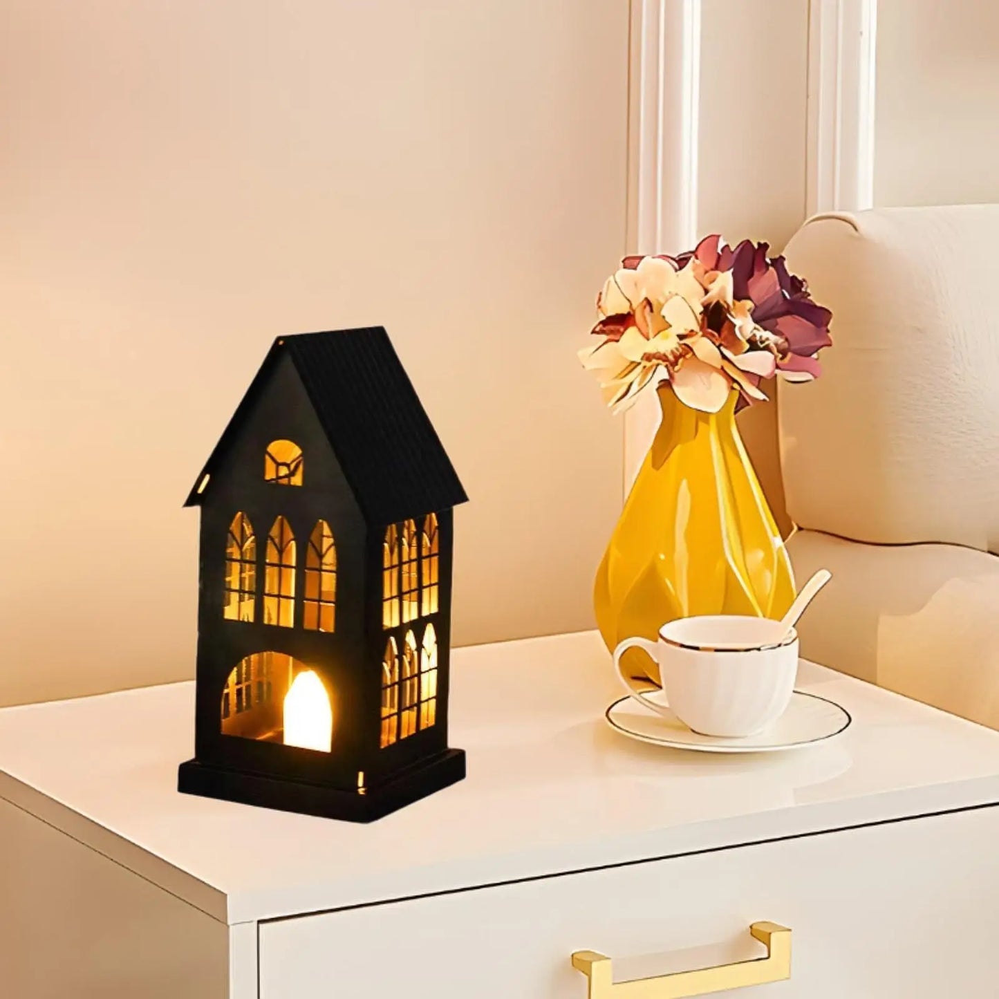 Rustic Village House Candle Holder – Iron Tealight Lantern