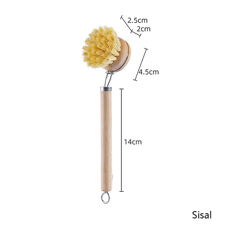 Eco-Friendly Wooden Pot &amp; Bowl Brush with Long Handle