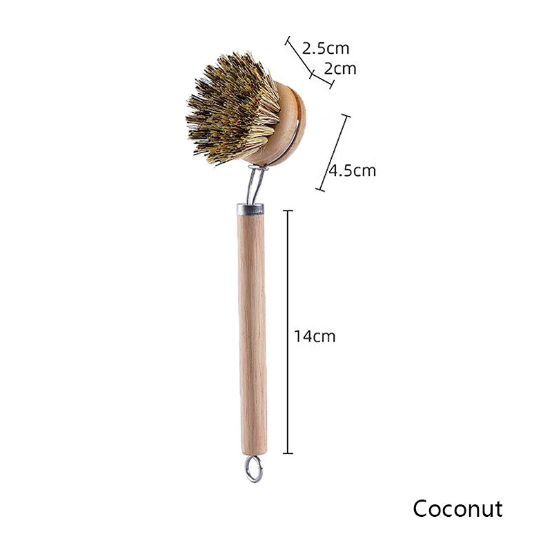 Eco-Friendly Wooden Pot &amp; Bowl Brush with Long Handle
