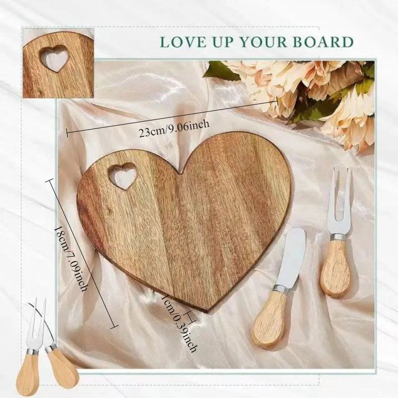 Heart-Shaped Acacia Wood Cheese & Cutting Board