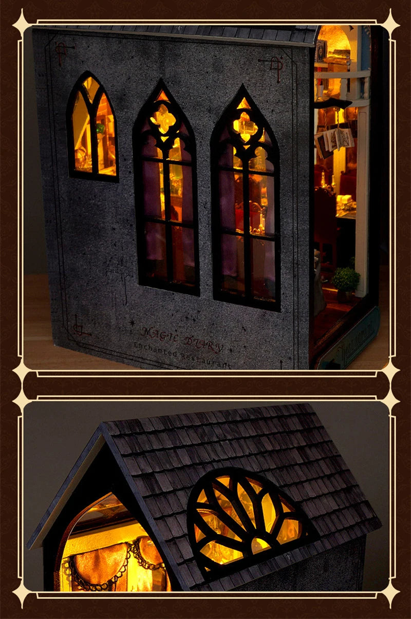 Retro DIY Wooden Book Nook – Magic Restaurant Shelf Insert