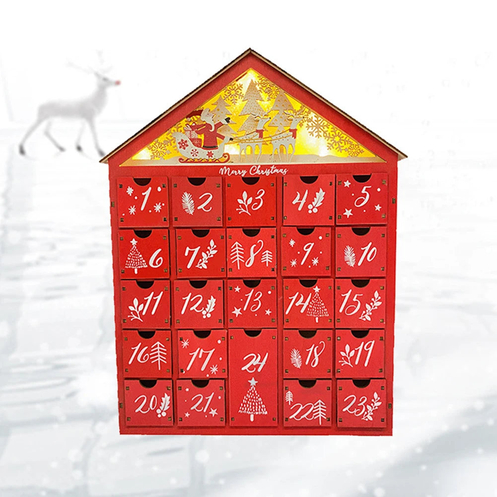 Wooden Christmas Countdown Calendar Ornament with Lights