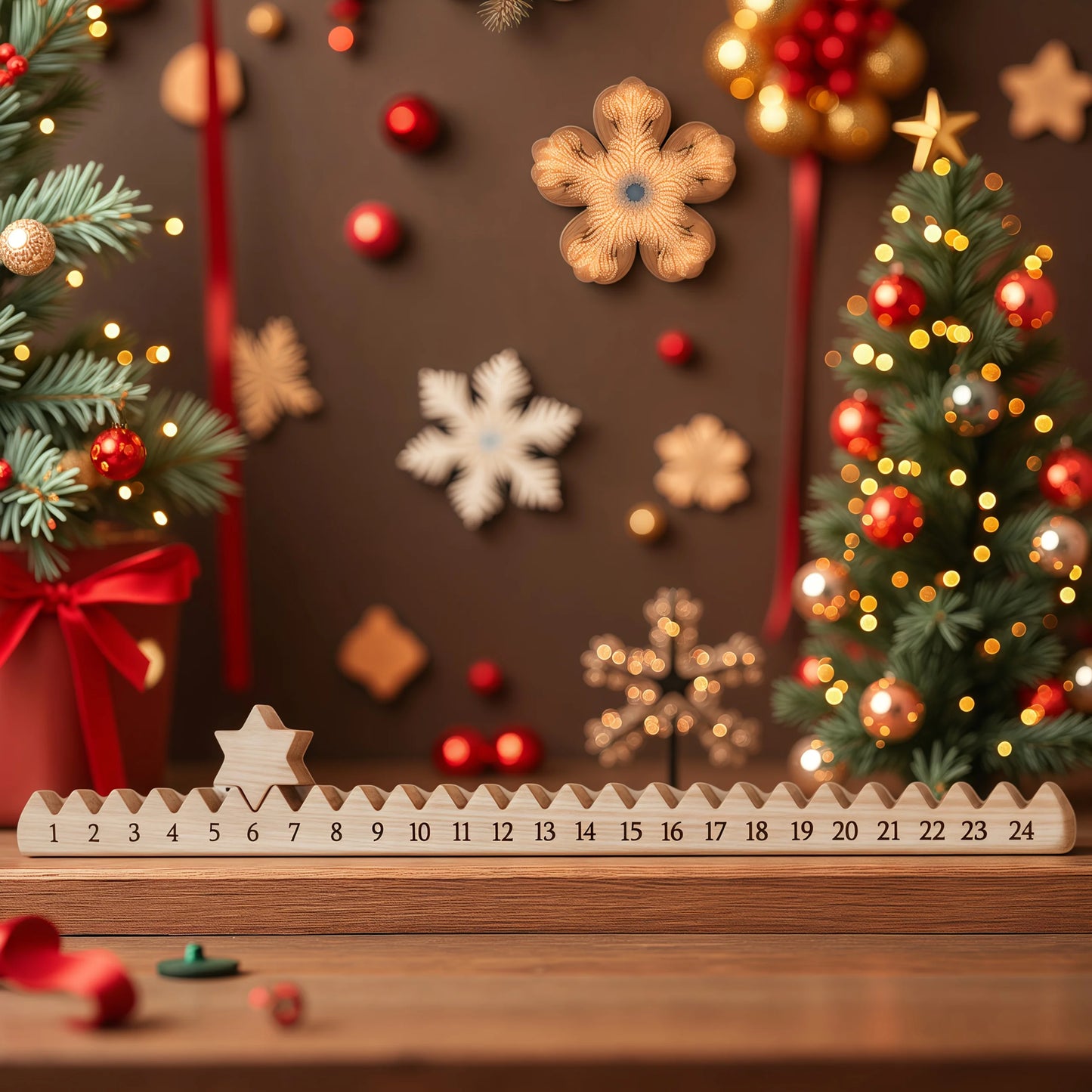 Wooden Boxwood Christmas Advent Calendar – Star Design