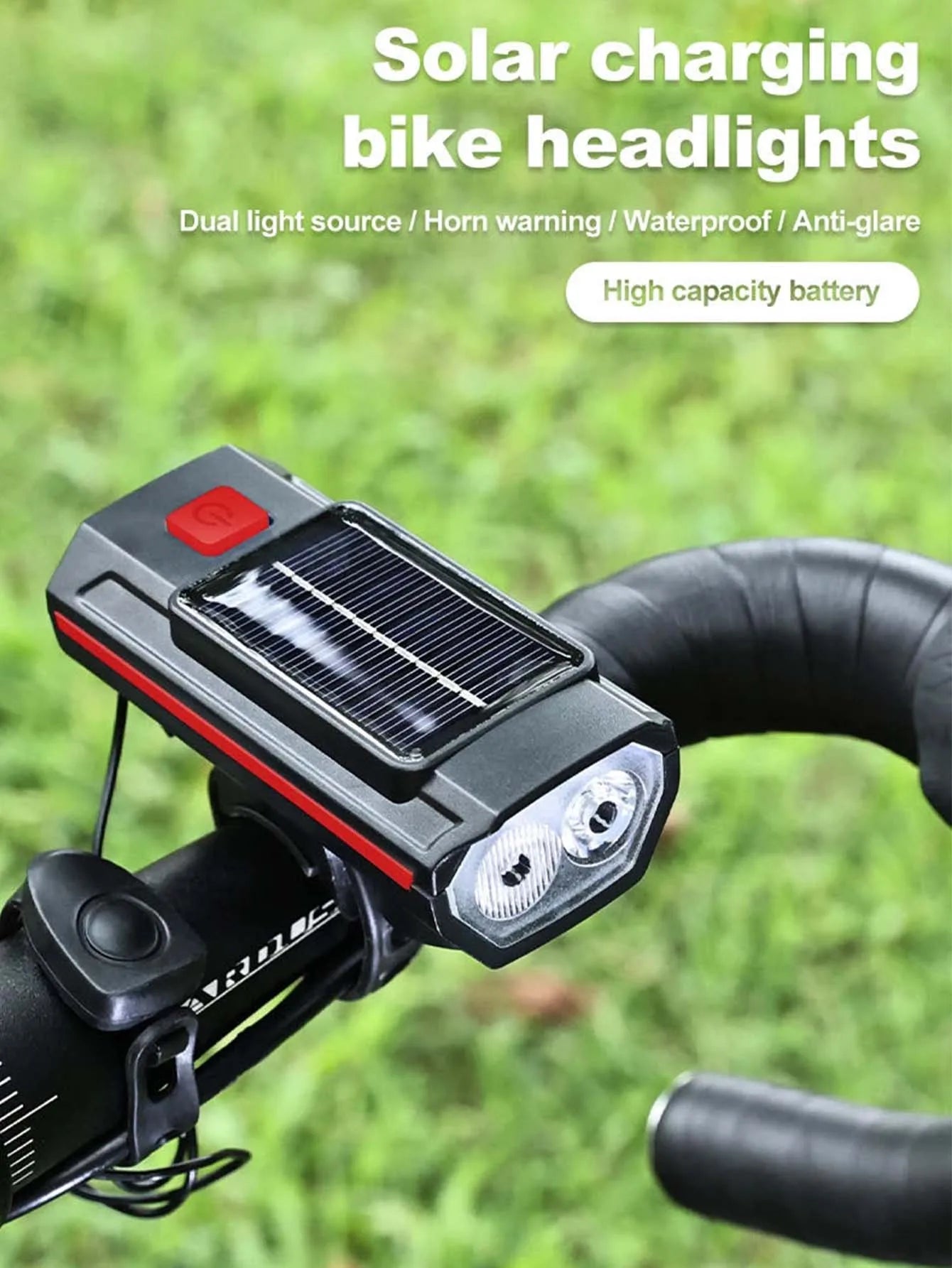 Solar Bike Headlight with Horn & Power Display