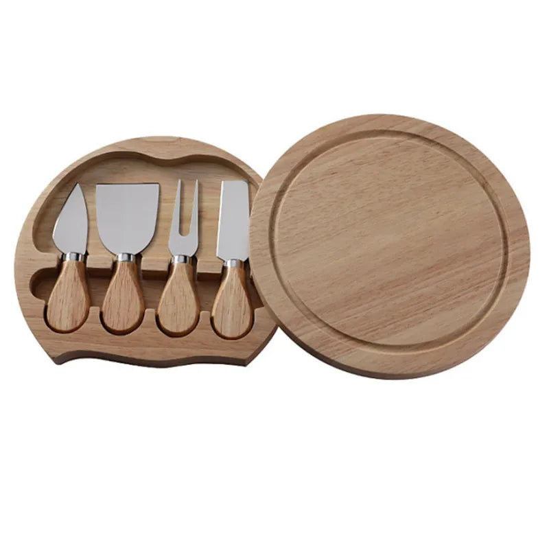 Rubber Wood Cheese Board Set with Stainless Steel Knives