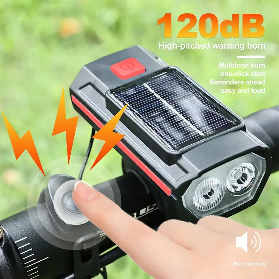 Solar Bike Headlight with Horn & Power Display