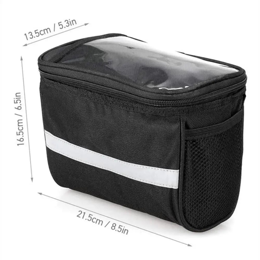 Waterproof Bicycle Handlebar Bag with Phone Holder & Reflective Strips
