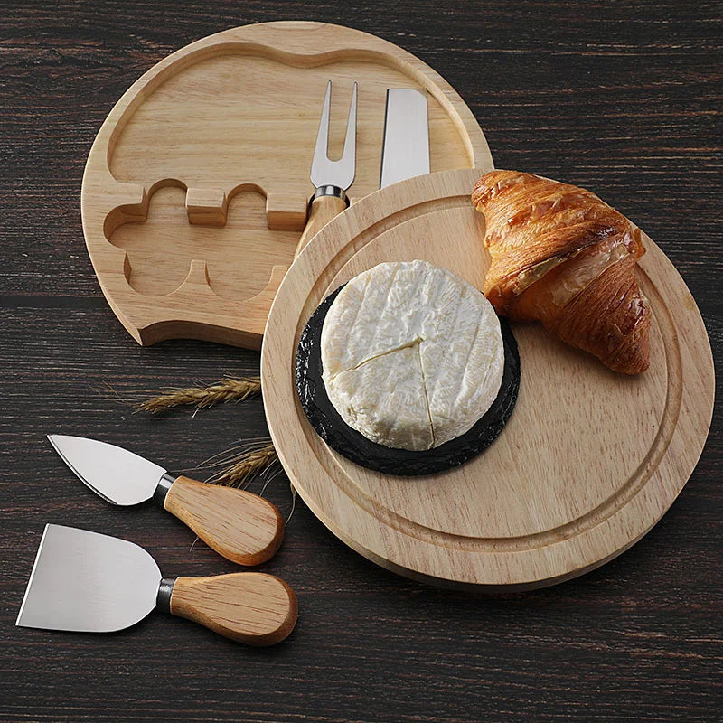 Rubber Wood Cheese Board Set with Stainless Steel Knives
