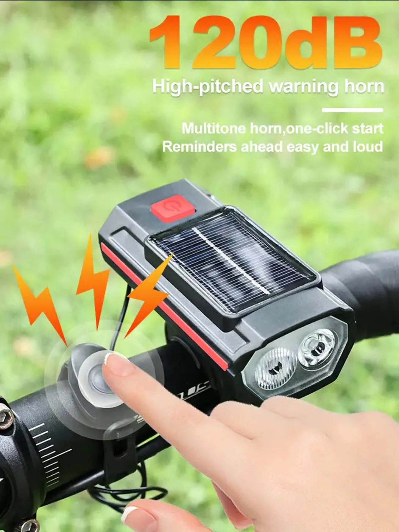 Solar Bike Headlight with Horn & Power Display