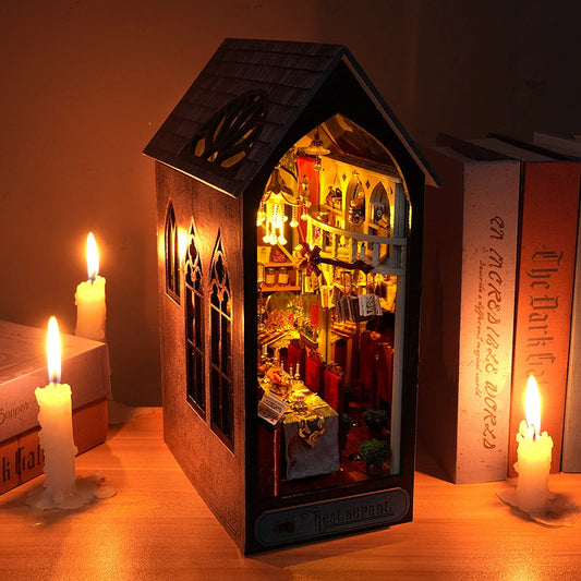 Retro DIY Wooden Book Nook – Magic Restaurant Shelf Insert