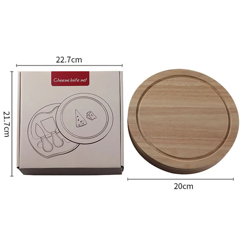 Rubber Wood Cheese Board Set with Stainless Steel Knives