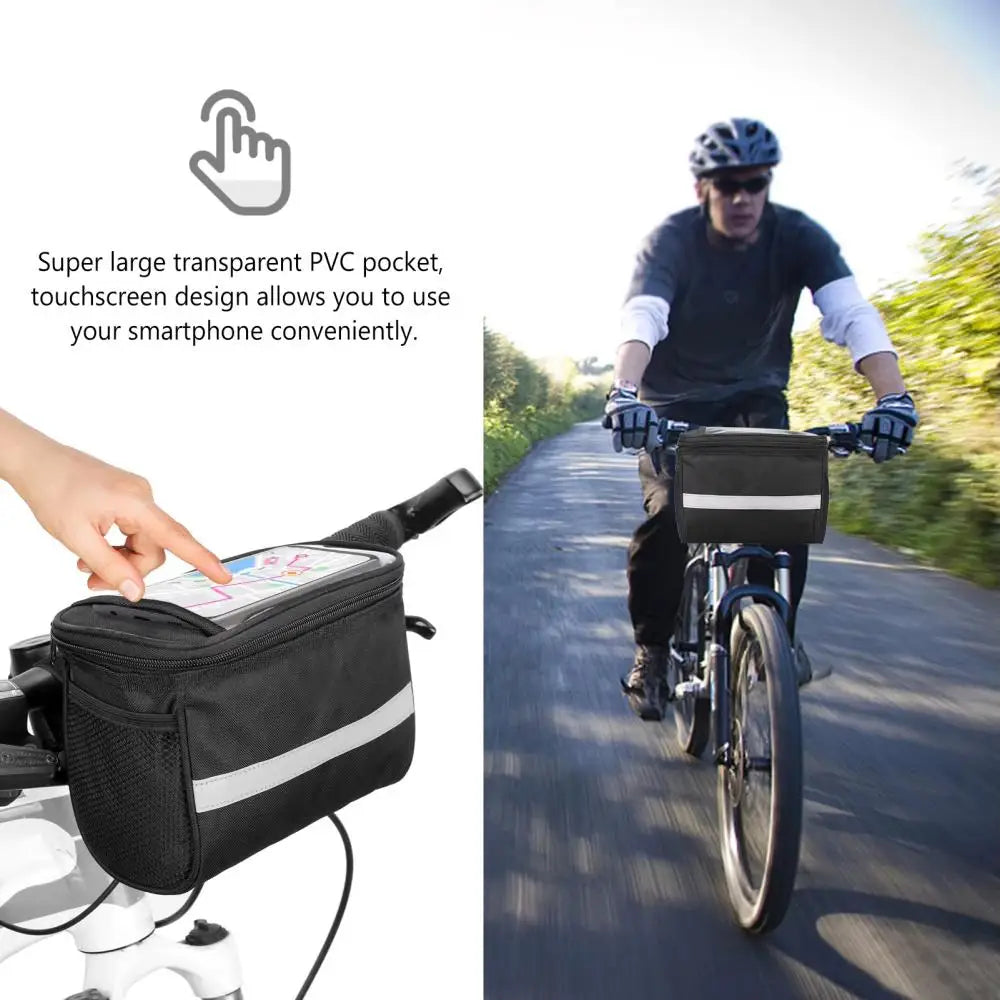 Waterproof Bicycle Handlebar Bag with Phone Holder & Reflective Strips