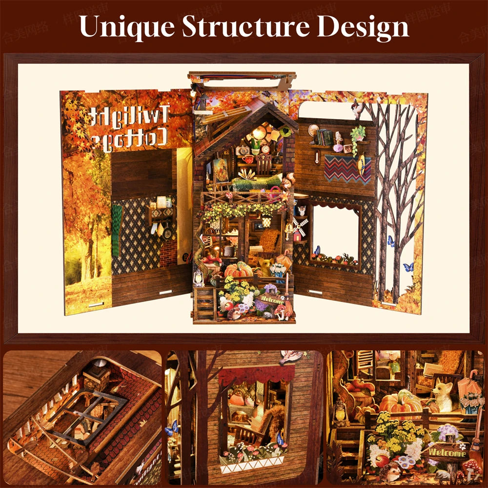 DIY Miniature Book Nook – Wooden Bookshelf Insert with Light Effect
