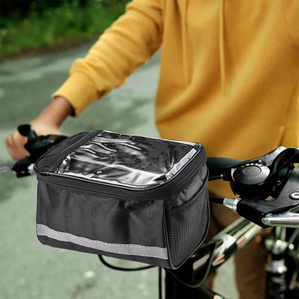 Waterproof Bicycle Handlebar Bag with Phone Holder & Reflective Strips