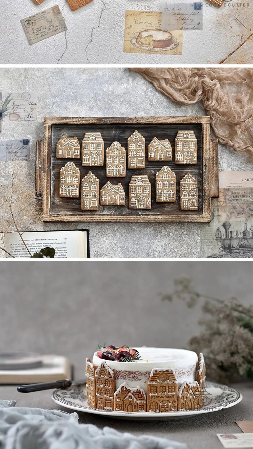 4Pcs Christmas Gingerbread House Pattern Cookie Cutter Biscuit Stamp