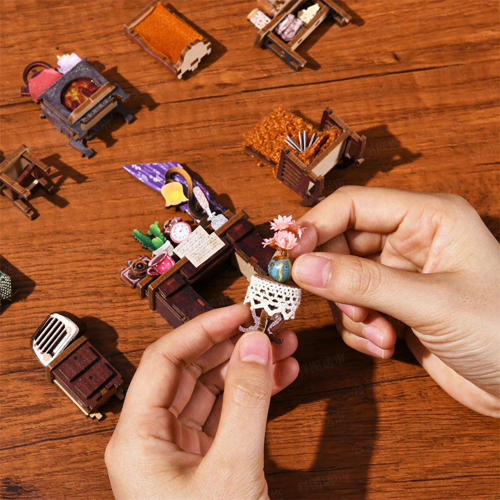 DIY Miniature Book Nook – Wooden Bookshelf Insert with Light Effect