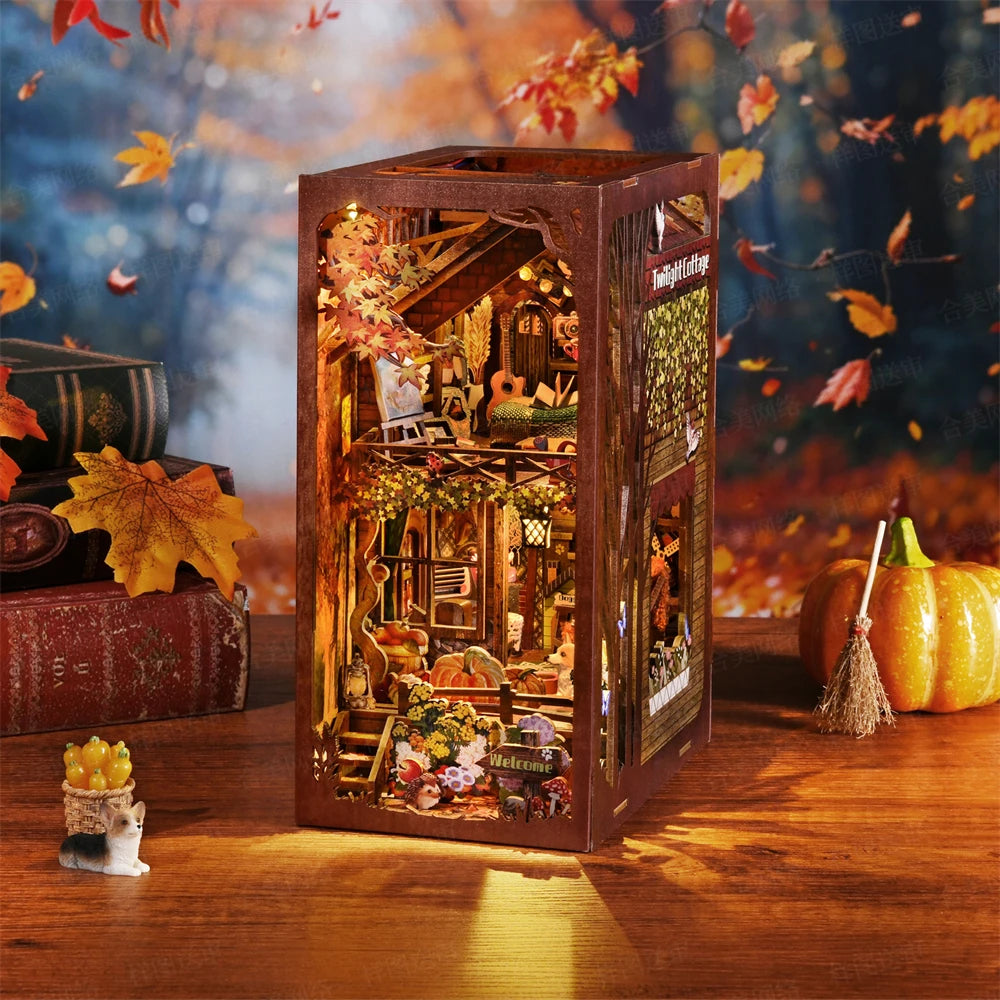 DIY Miniature Book Nook – Wooden Bookshelf Insert with Light Effect