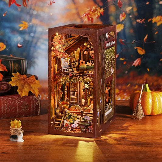 DIY Miniature Book Nook – Wooden Bookshelf Insert with Light Effect