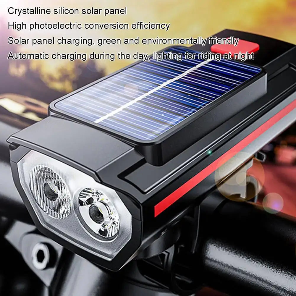 Solar Bike Headlight with Horn & Power Display