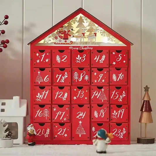 Wooden Christmas Countdown Calendar Ornament with Lights