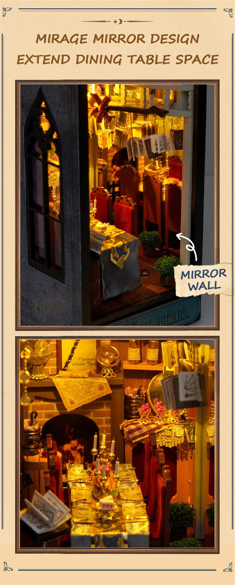 Retro DIY Wooden Book Nook – Magic Restaurant Shelf Insert