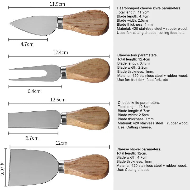 Rubber Wood Cheese Board Set with Stainless Steel Knives