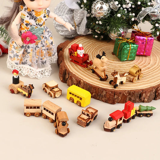 Christmas Handmade Wooden Music Box DIY Car Train Assembly Music Box Base Small Ornament Micro Landscape New Year Navidad Gift