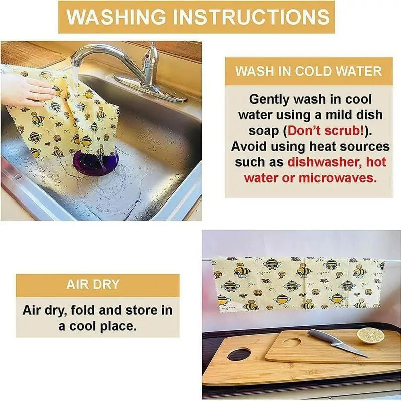 3pcs Reusable Food Fresh Keeping Cloth Organic Storage Natural Food Grade Beeswax Food Wrap Eco Friendly Kitchen Food Packaging