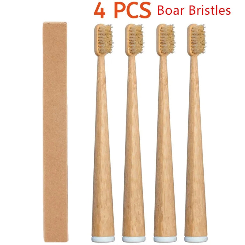 4-Pack Natural Bristle Bamboo Toothbrushes