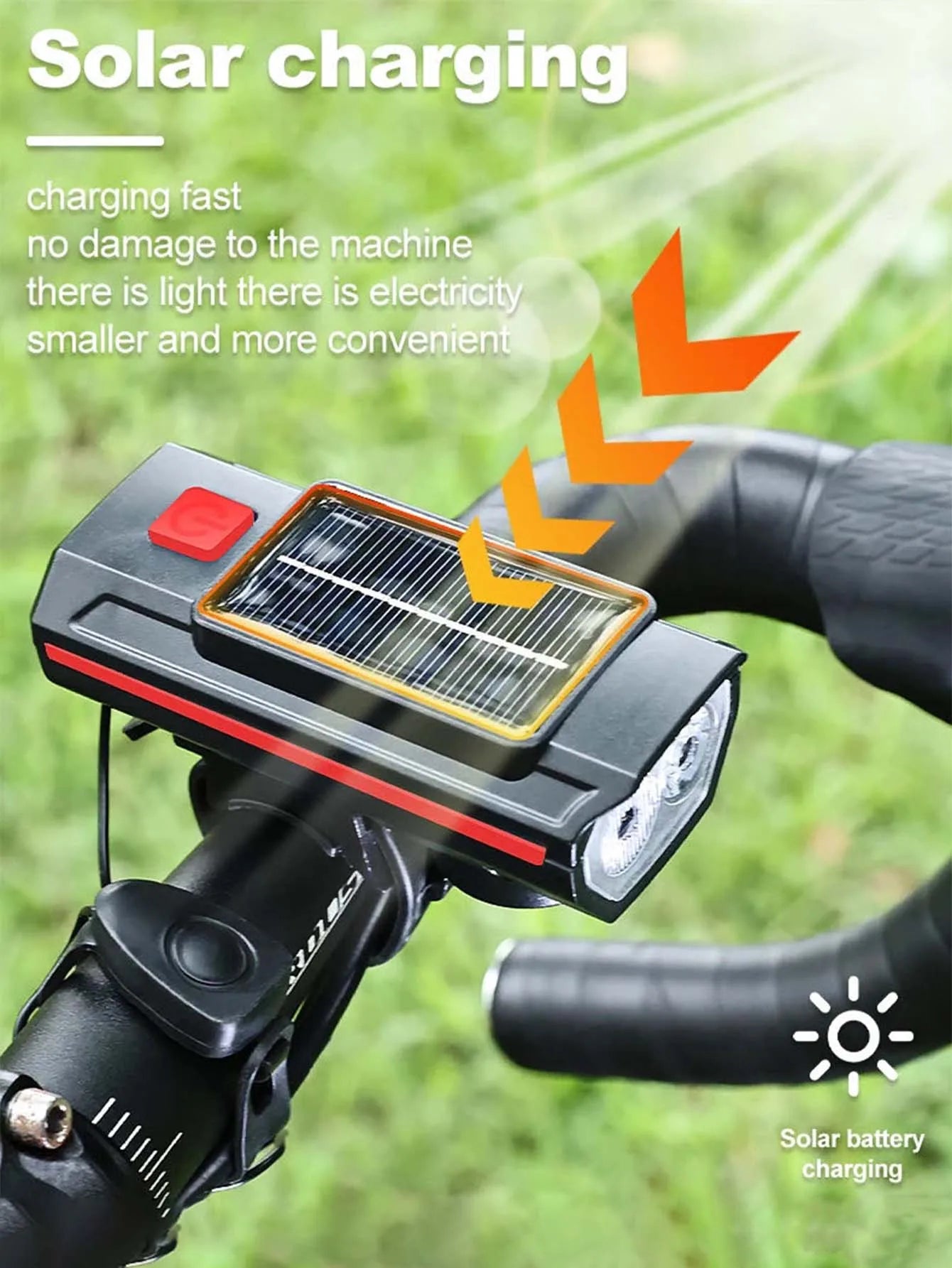 Solar Bike Headlight with Horn & Power Display