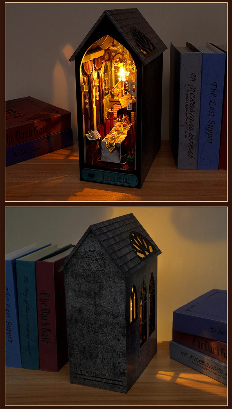 Retro DIY Wooden Book Nook – Magic Restaurant Shelf Insert