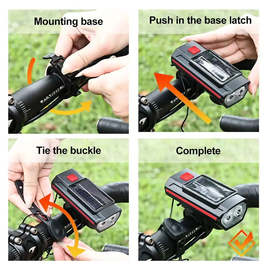 Solar Bike Headlight with Horn & Power Display