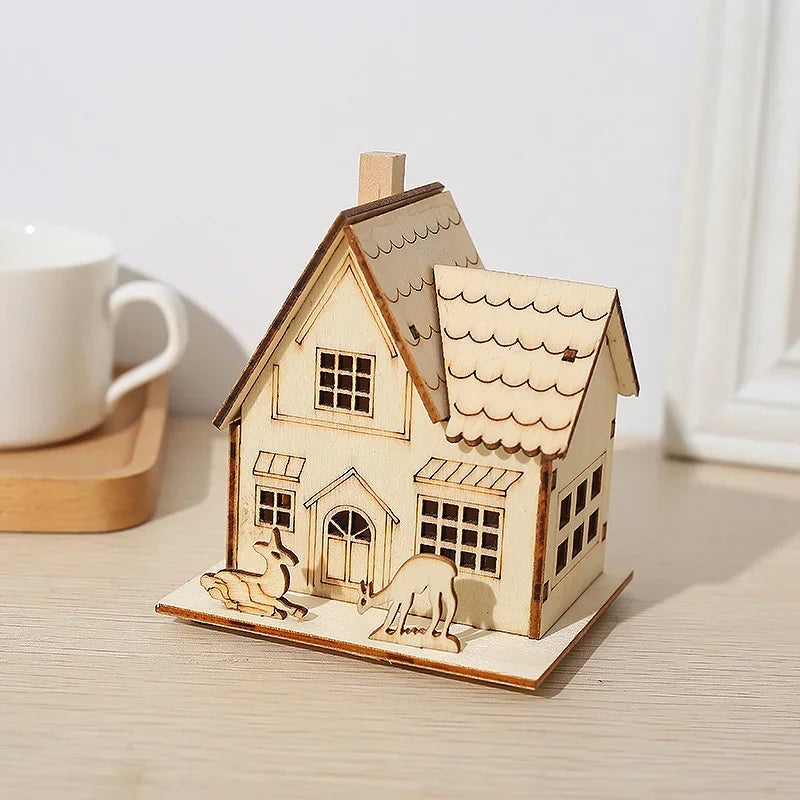Mini LED Wooden House Ornament