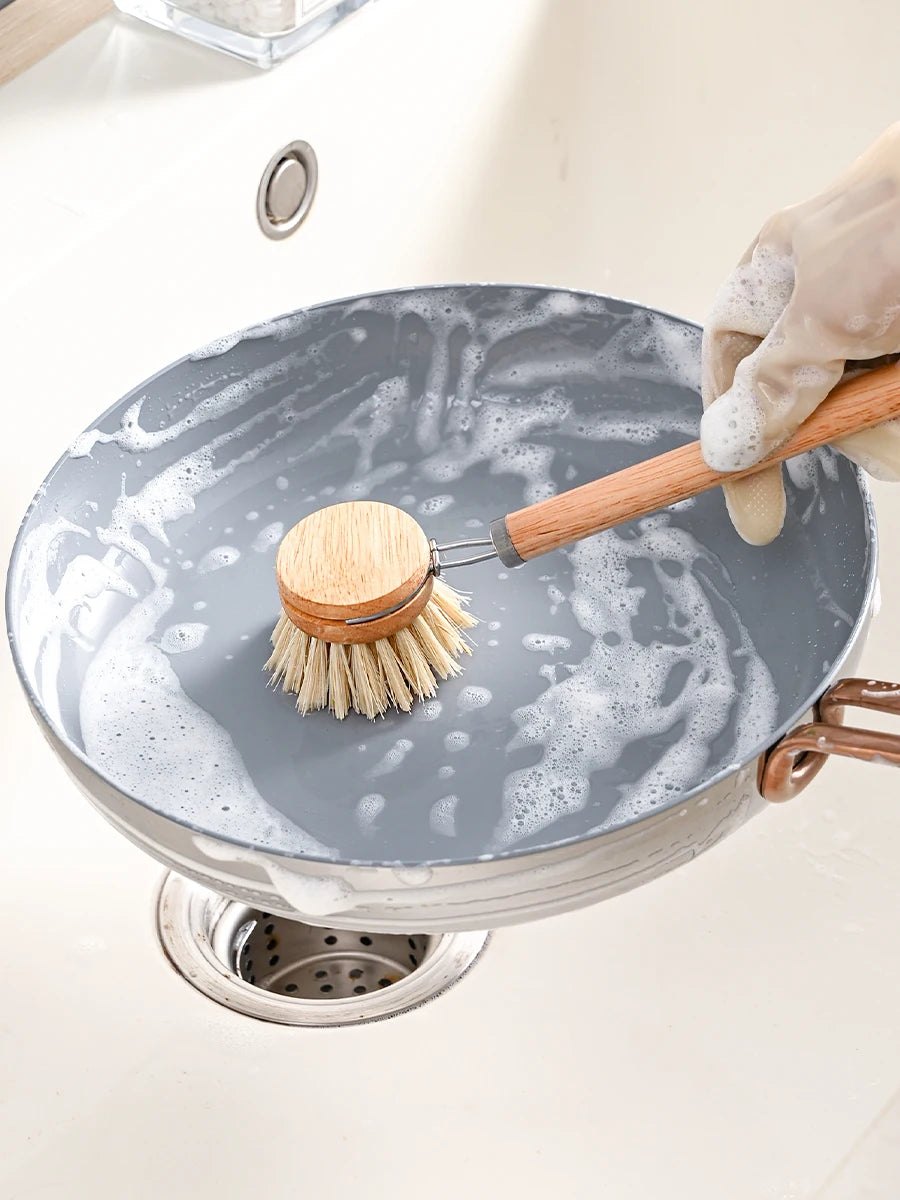 Eco-Friendly Wooden Pot &amp; Bowl Brush with Long Handle