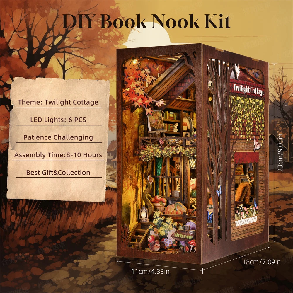 DIY Miniature Book Nook – Wooden Bookshelf Insert with Light Effect