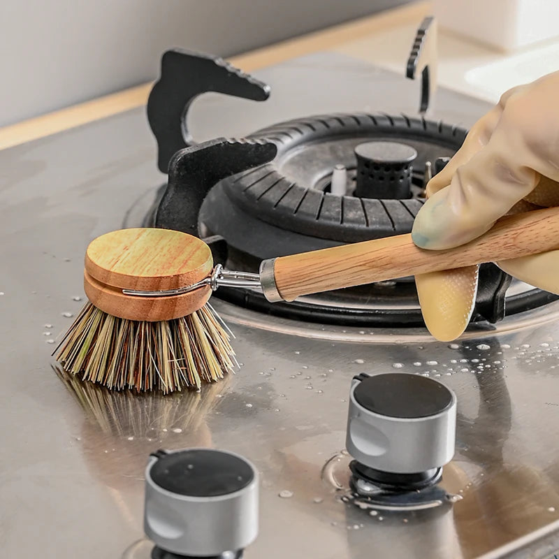 Eco-Friendly Wooden Pot &amp; Bowl Brush with Long Handle