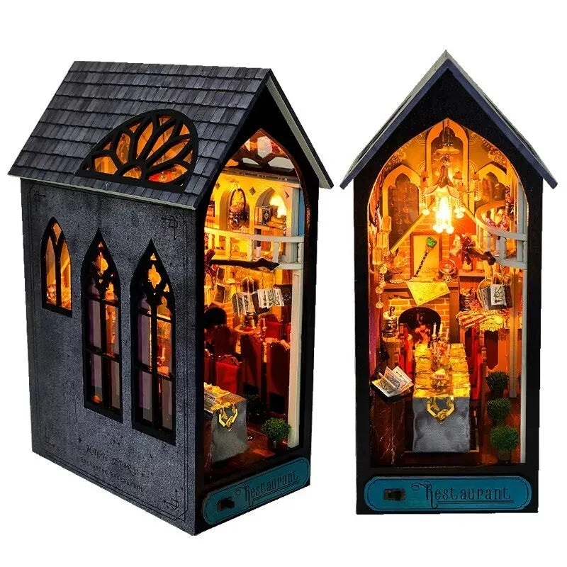Retro DIY Wooden Book Nook – Magic Restaurant Shelf Insert