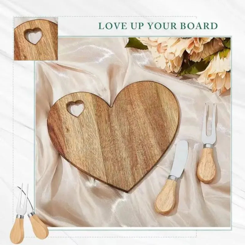 Heart-Shaped Acacia Wood Cheese & Cutting Board