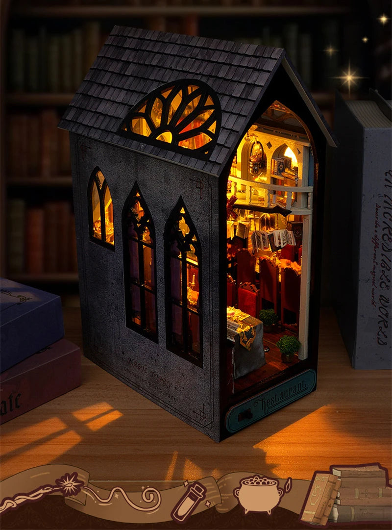 Retro DIY Wooden Book Nook – Magic Restaurant Shelf Insert